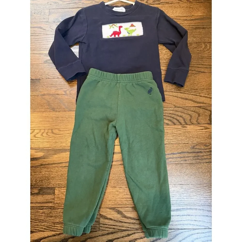 Dino Smocked Long Sleeve Tee Beaufort Bonnet Green Sweats 2T Boys